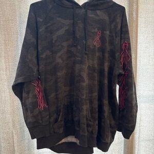 torrid Black Camo Hoodie with Pink Ribbon Details